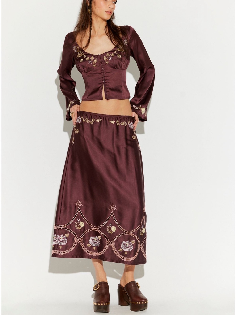 Free People Autumn Bloom Midi skirt set NWT